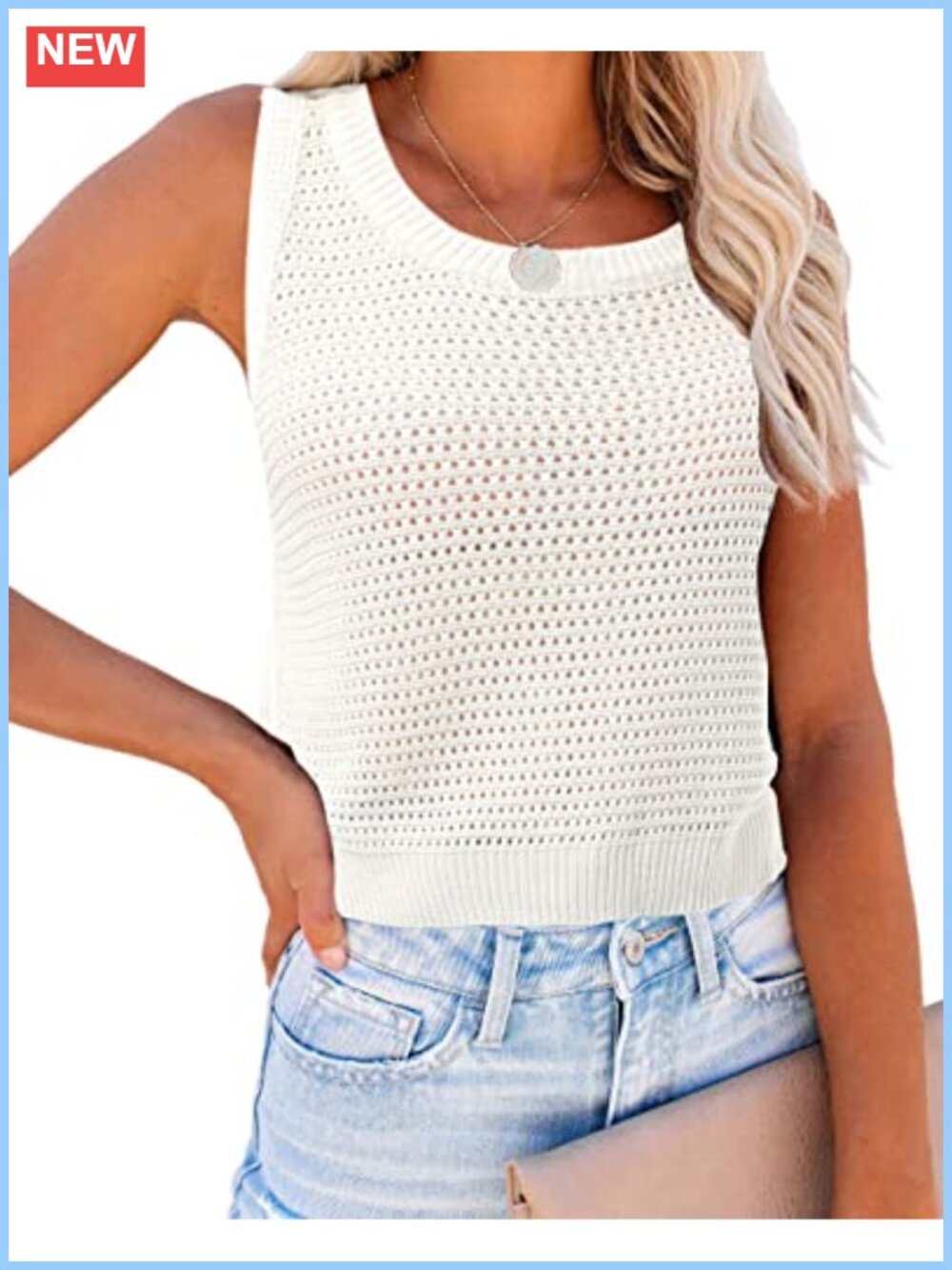 Crochet Tank Top Sleeveless Knit Summer Sweater Loose Fit Hollow Out